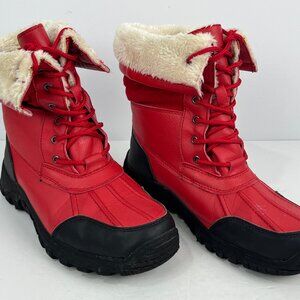 Arctic Plunge Winter Boots Size 9 Red Black Lace Up Round Toe Flat Heel Faux Fur
